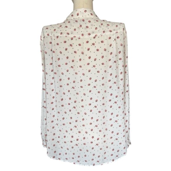 Loft White Floral Collared Long Sleeve Button Up Lightweight Blouse Women's Sz M - Picture 4 of 10